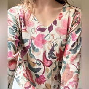 Chico's Multicolor Floral V-Neck Sweater